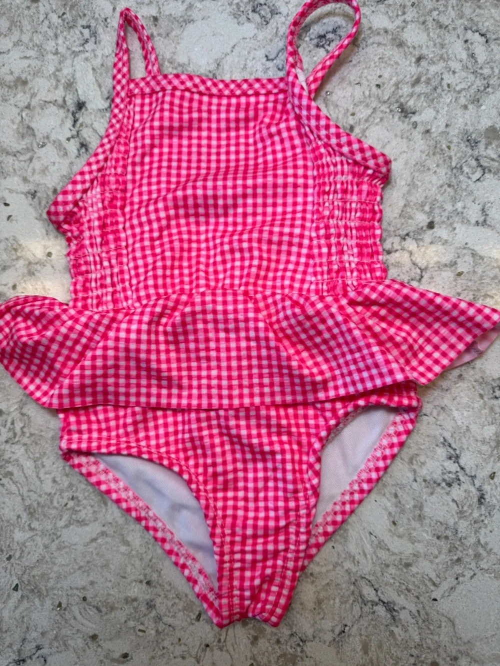 Girl's PENELOPE MACK suimsuit One Piece Size 2 T Pink & white gingham ruffle